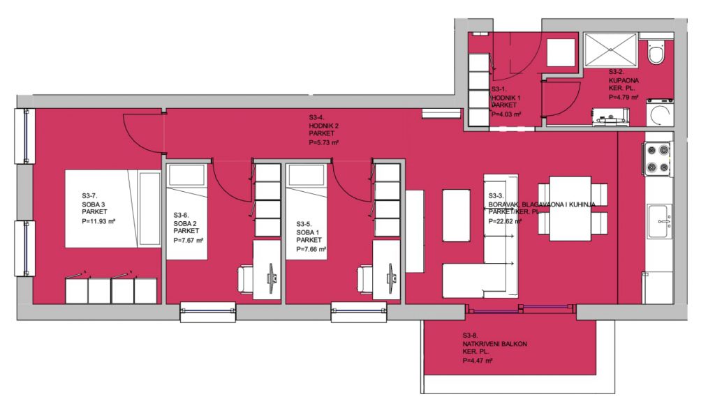 Zgrada 620 - stan 3 - tlocrt